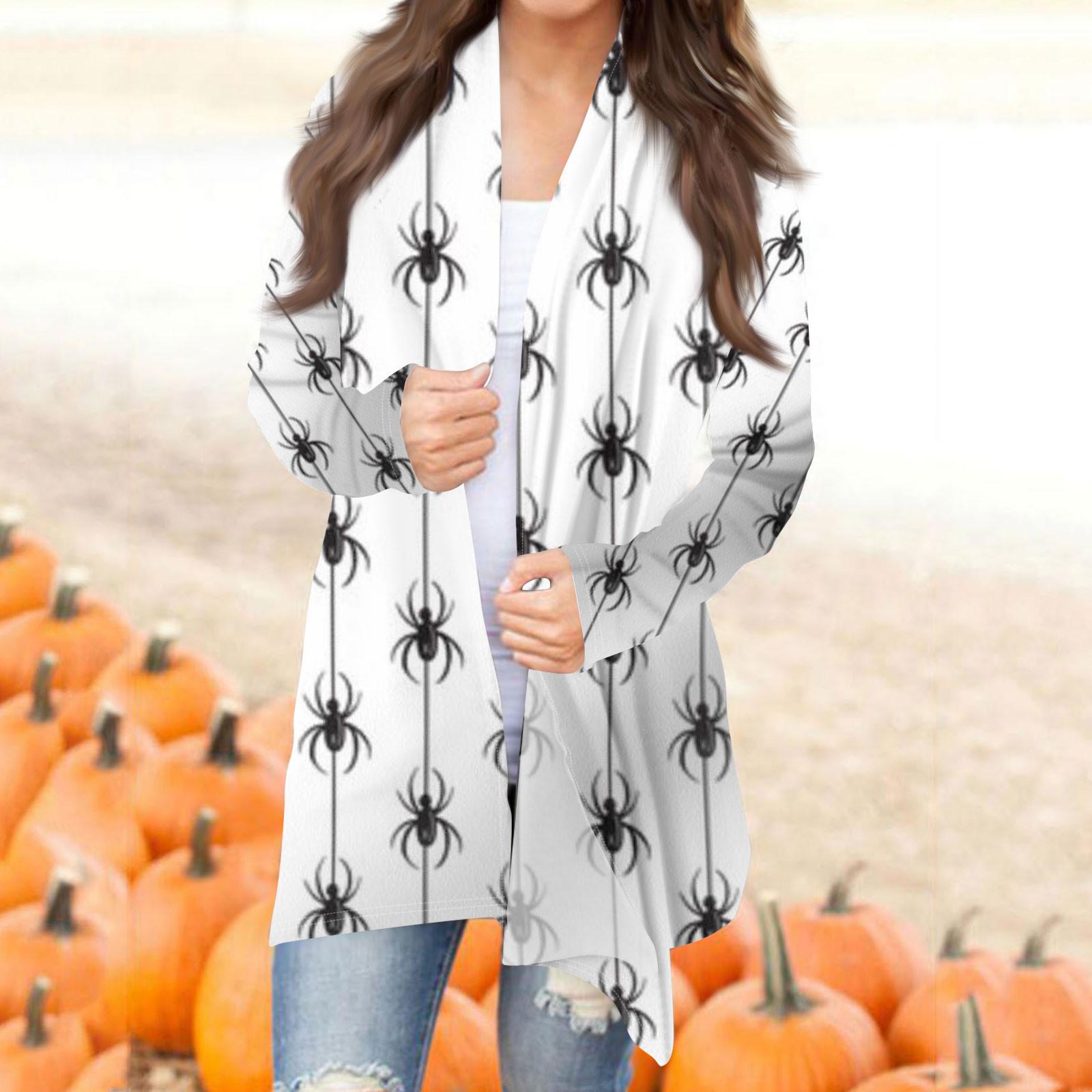 

Жіноча модна повсякденна куртка-кардиган середньої довжини з принтом на Хеллоуїн M сірий колір