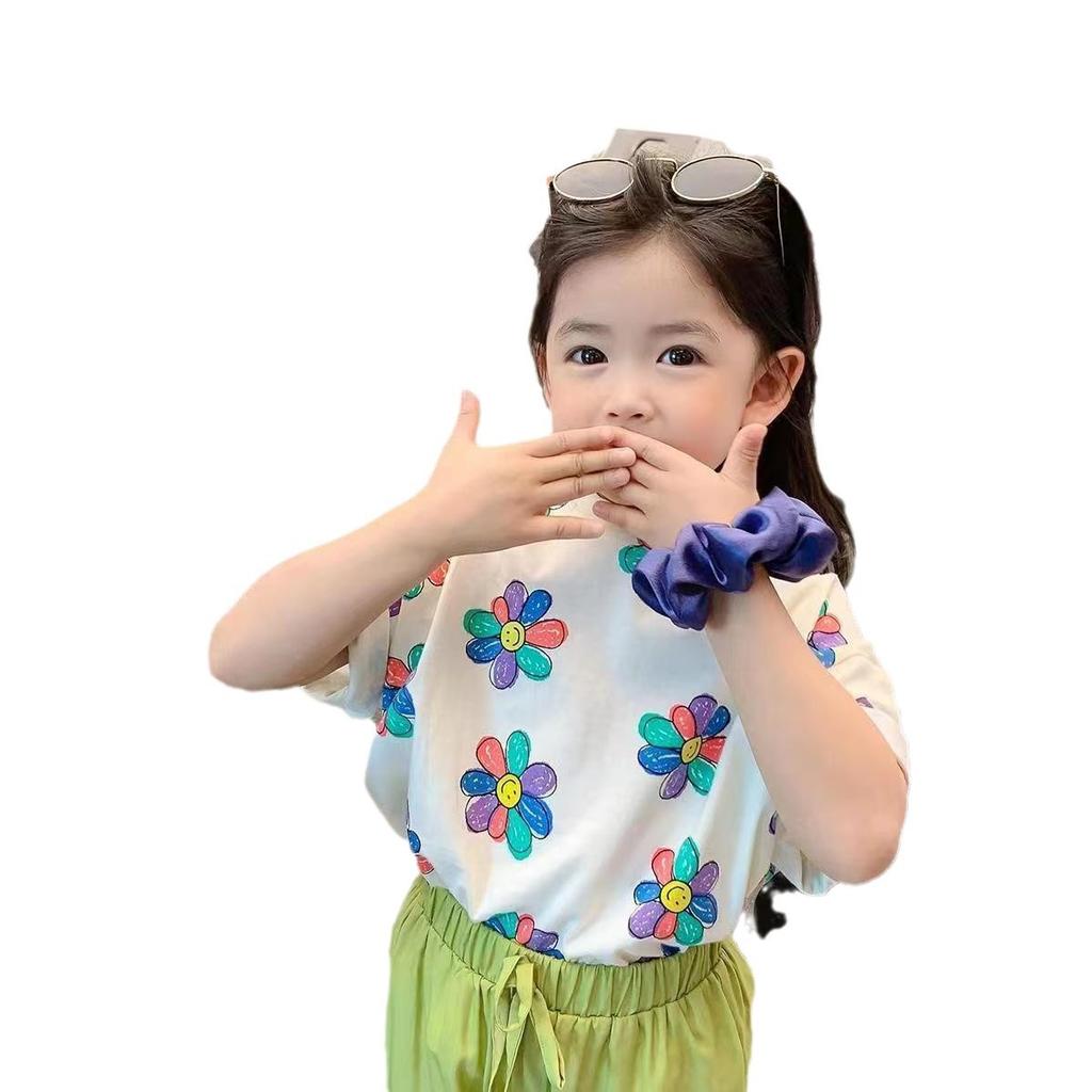 Girls Korean Short Sleeve T Shirt Summer Baby Casual Cotton Top for Toddlers