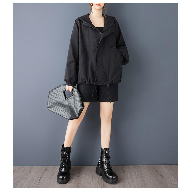 DIMANAF Plus Size Autumn Winter Women Coat Long Sleeve Jackets Vintage Casual Loose Outerwear Black Zipper