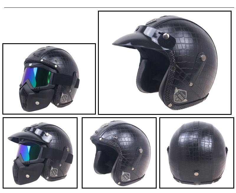 Retro Leather Motorcycle Half Helmet with Visor