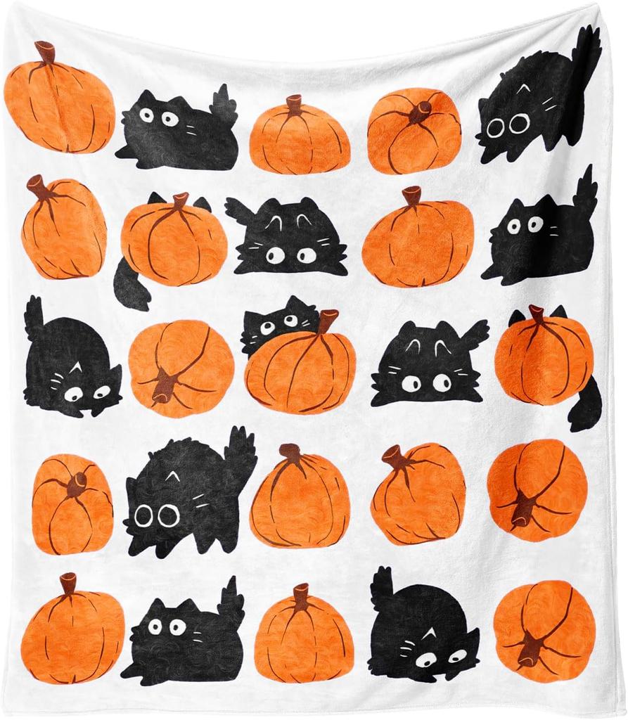 Halloween Blanket,Halloween Pink Pumpkin Ghost Mushroom Fleece Blankets,Fall Thanksgiving Farmhouse Gifts for Women Flannel Thro