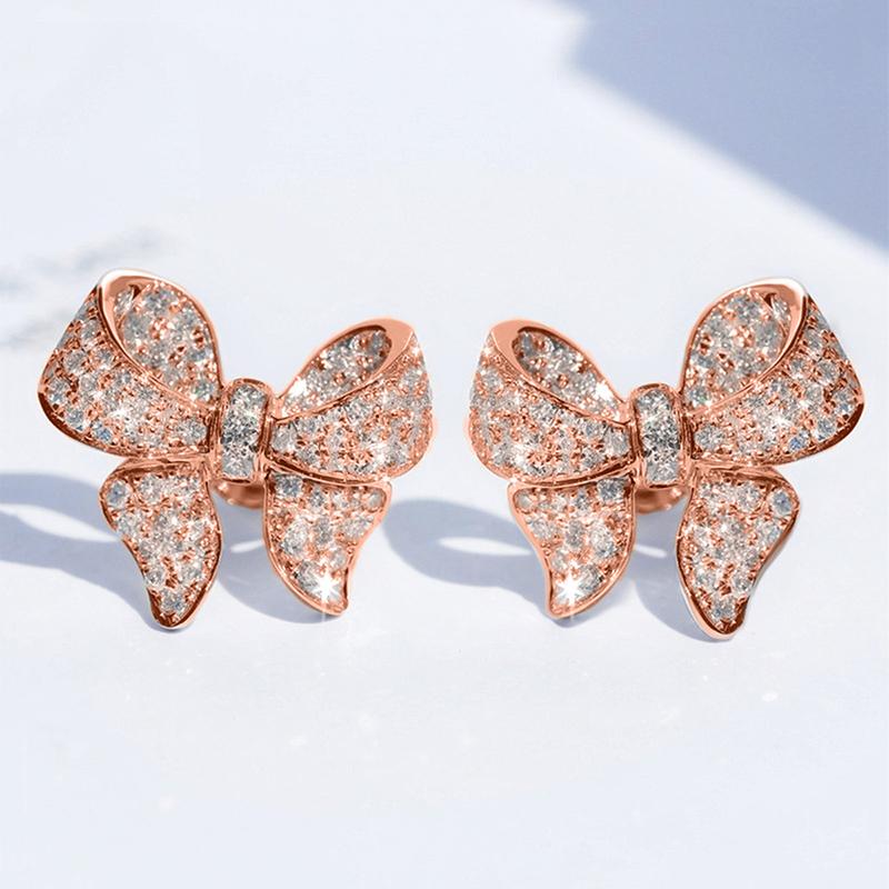 Huitan Aesthetic Bowknot Shaped Women Stud Earrings Full Shining CZ Fashion Party Wedding Accessories Engagement Chic Jewelry