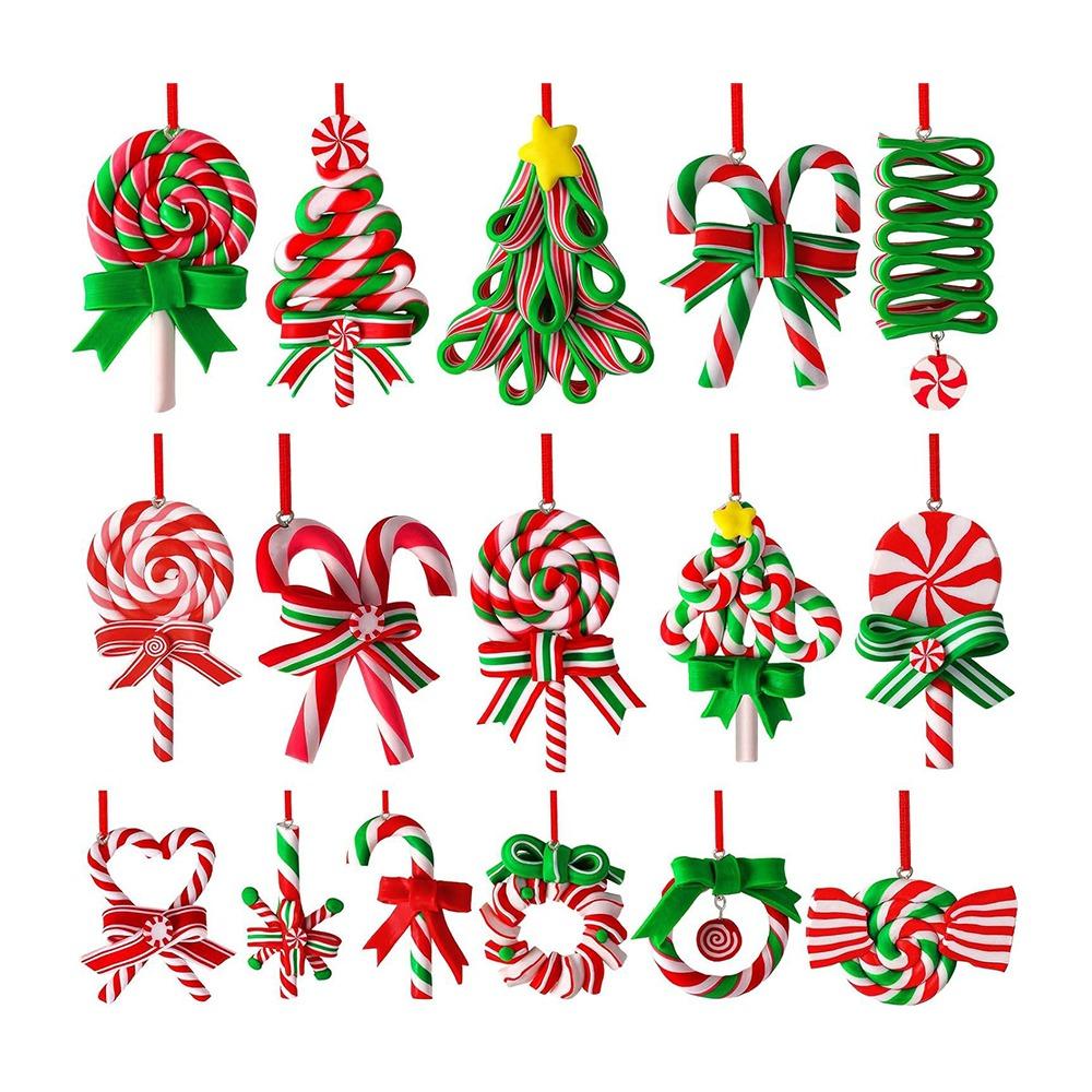 16/32Pcs Colorful Candy Cane Wooden Pendant Candy Cane Hanging Decoration  Xmas Party Supplies