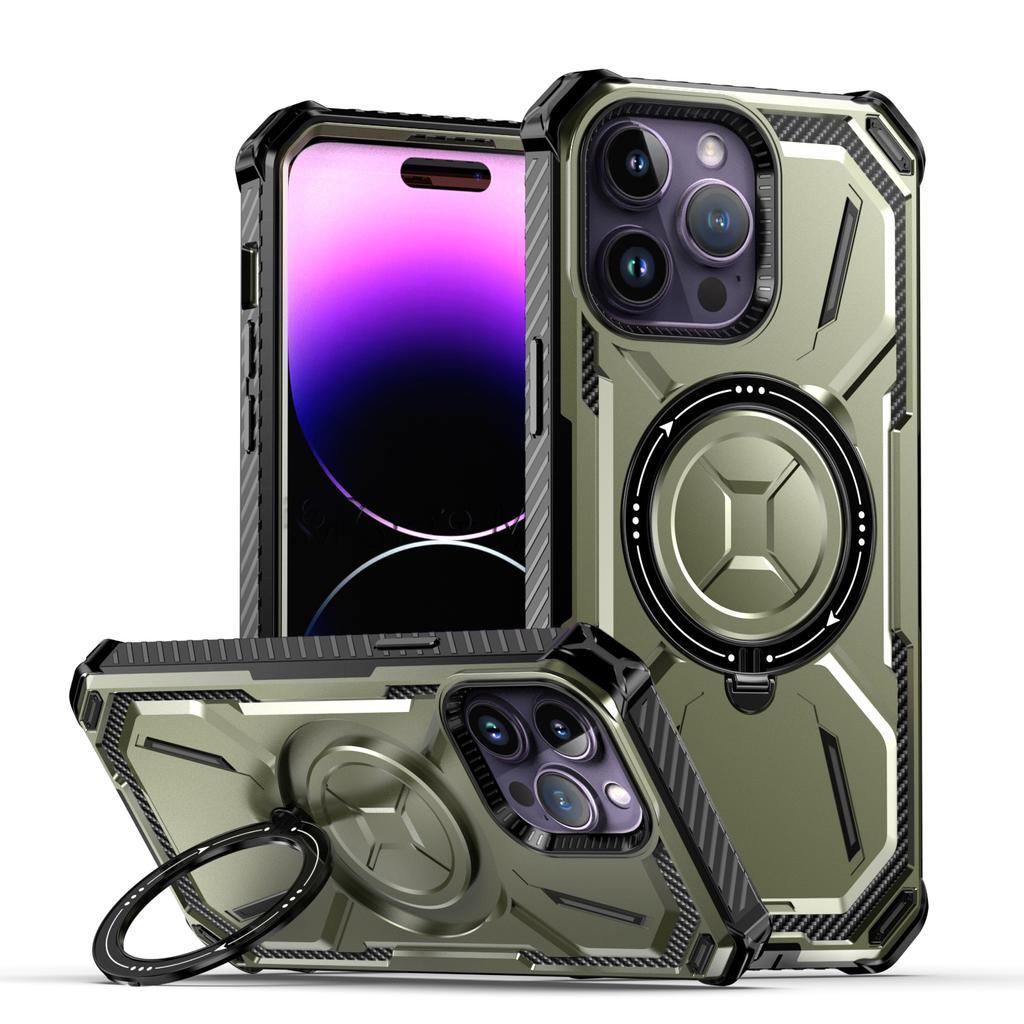 For Apple iPhone 15 14 13 12 11 Pro Max Case Metal Kickstand Magnetic Case with MagSafe, Heavy Duty Bumper Shockproof Phone Case