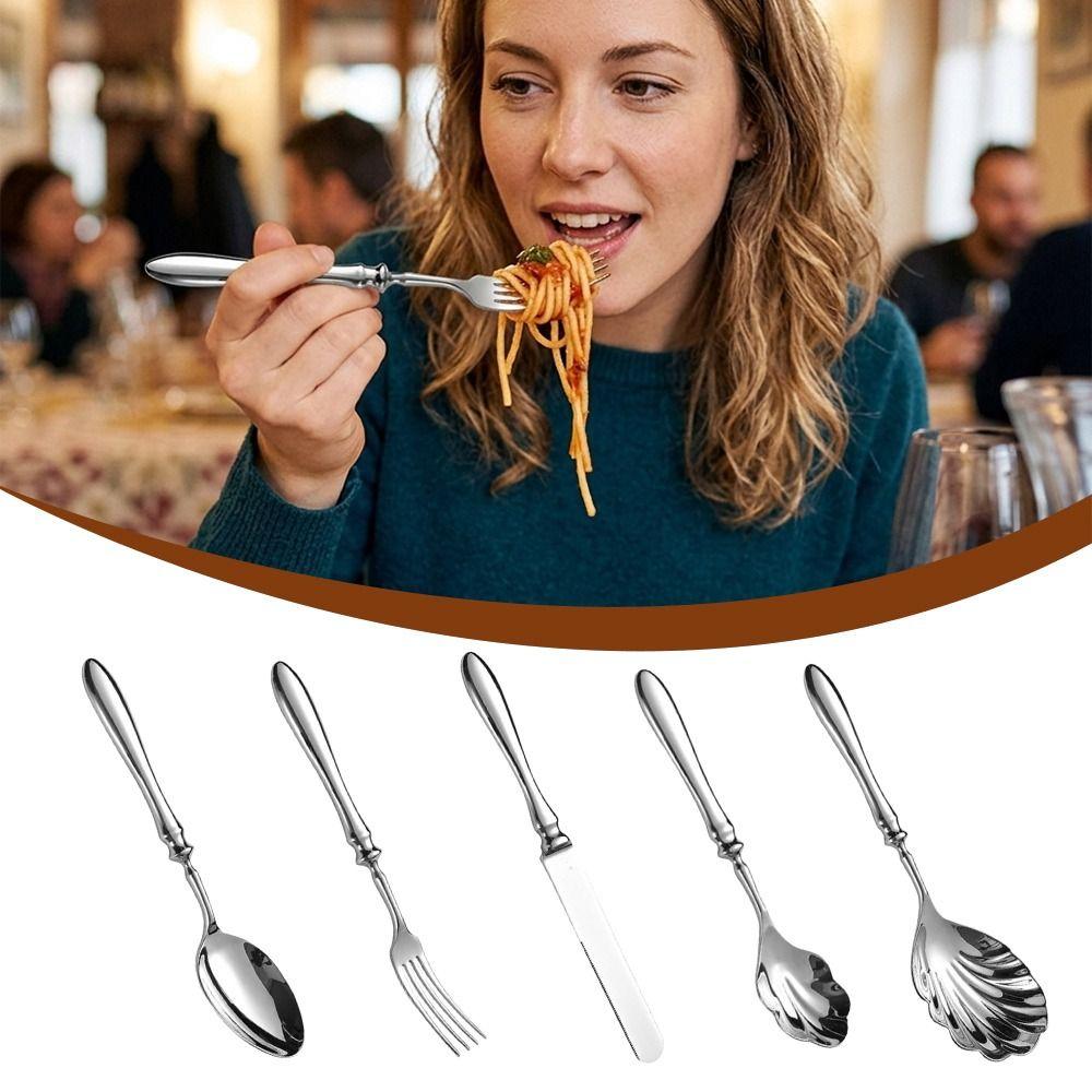 Mirror Polish Dessert Spoon Kits Shell Shape Dining Tableware Luxury Cutlery Set Home Kitchen