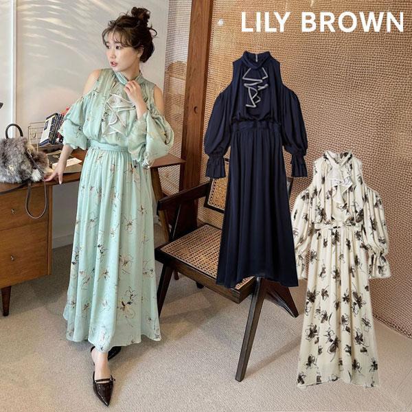 SALE40%OFF LILY BROWN Dress 25 Autumn/Winter Shoulder Open Dress Long Length Long Sleeve Off Shoulder lwfo255046