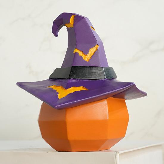 Halloween Ornament Pumpkin Wearing Witch Hat Shape Statue Indoor Outdoor Decor Spooky Halloween Tabletop Decoration