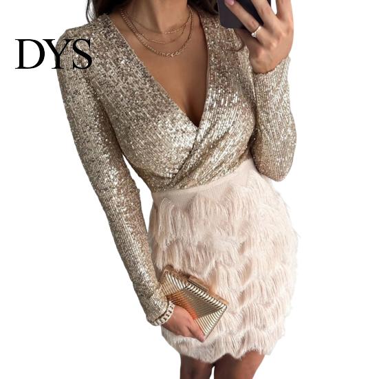 Rochie de seară cu mânecă lungă Femei Paiete Strălucitoare Rochie de petrecere Decolteu adânc Corset Mini Accesorizată Toamnă Iarnă Cocktail Gală pentru Bal Club Strâmtă