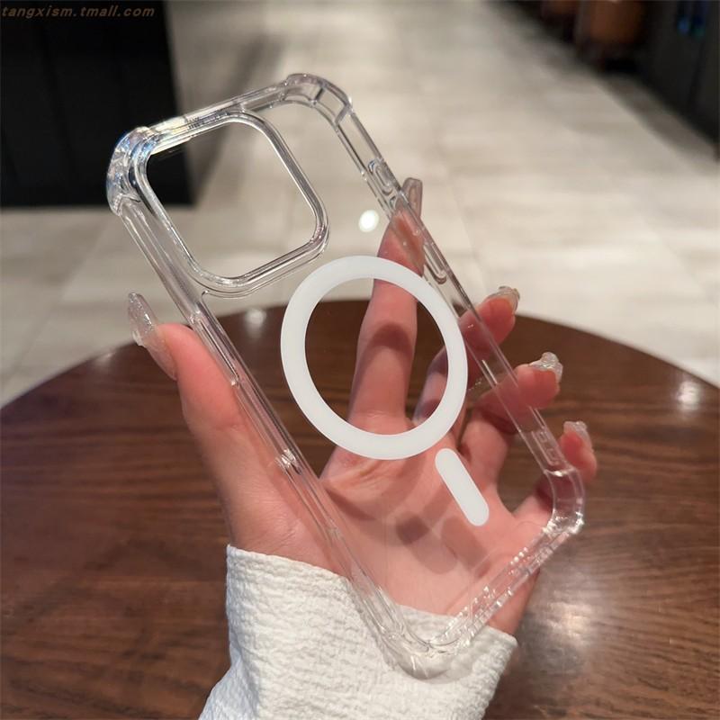 Transparente stoßfeste Rüstung Magnetische Handyhülle Für iPhone 16 15 11 12 13 14 Pro Max Für Magsafe Kabelloses Laden Rückseite