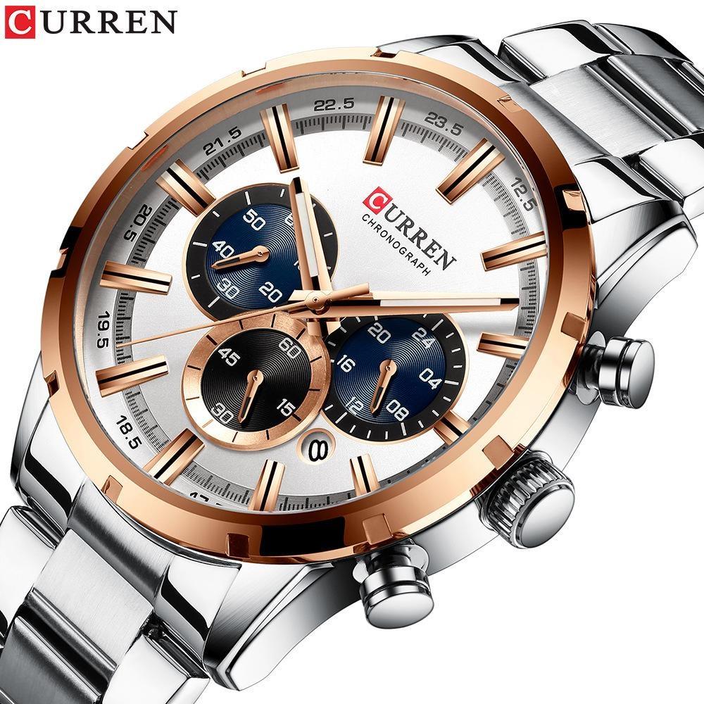 CURREN Sports Watch Unique Design Stainless Steel Automatic Date Chronograph Men's Fashion Casual Quartz Watches
