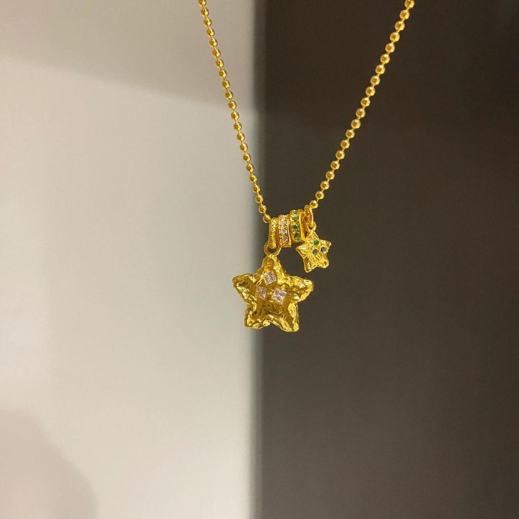 Light Luxury Star Irregular Luster Pendant High Quality Inlay Green Diamond Necklace New In Collarbone Chain Wedding Jewelry