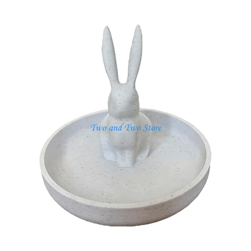 HX6F Adorable Rabbit Ears Jewelry Holder Plastic Small Tray Organiser Perfect For Rings Bracelets And Necklaces мраморный