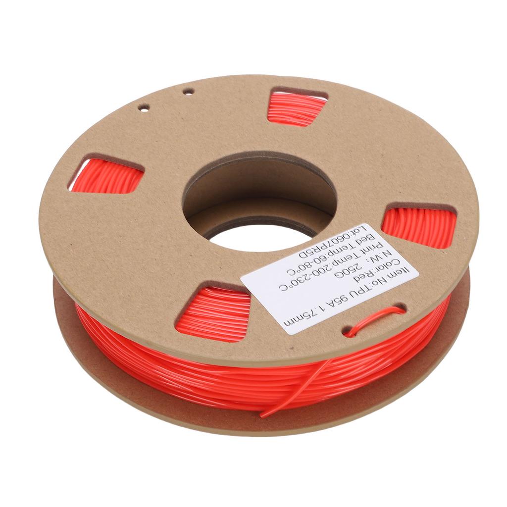 3D Printer Filament 250g 1.75mm 95A TPU Flexible High Elasticity Printer Filament Replacement 0.02mm Accuracy Red