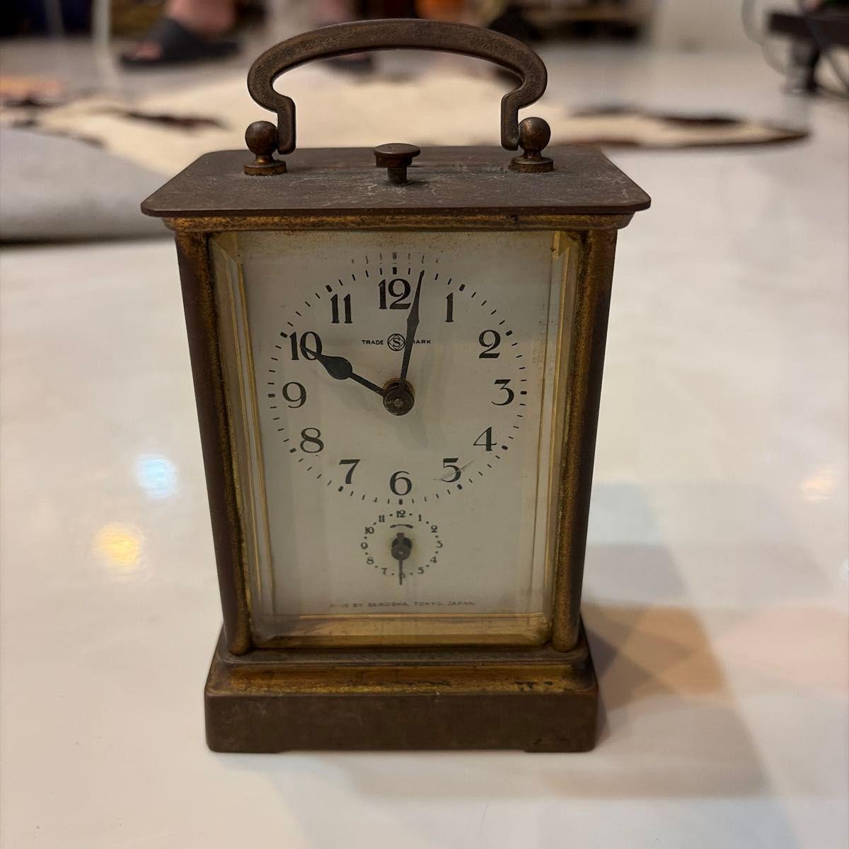 Used SEIKOSHA Antique Table Clock Brass Retro Spring Type