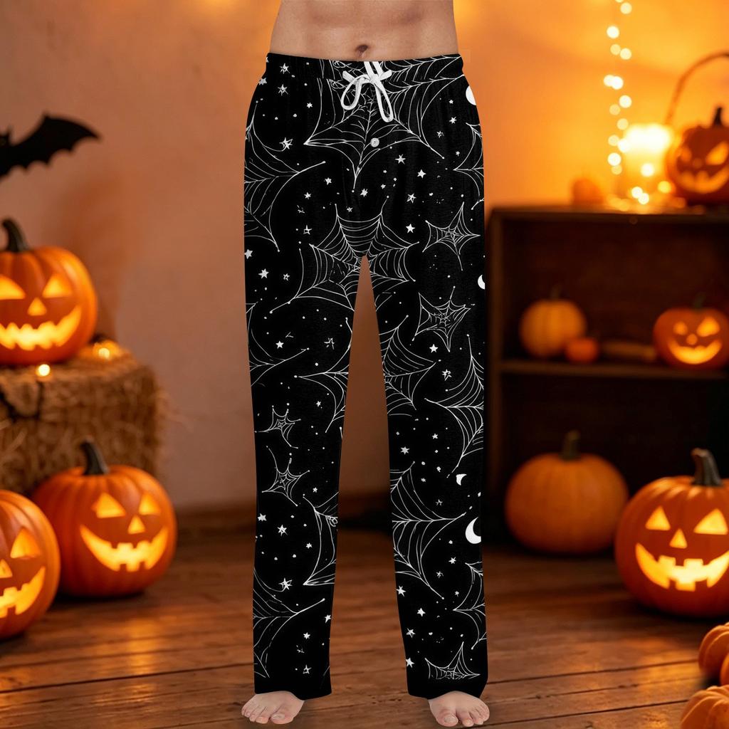 Men's Halloween Print Drawstring Lounge Pants Casual Sleepwear Relaxed Fit Elastic Waistband Soft Fabric