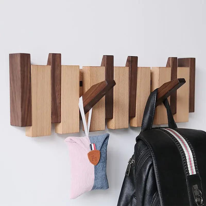 Wall Mounted Black Walnut Coat Rack for Hanging Clothes Hat Key Bags Holder Home Decor Entrance Hallway Furniture