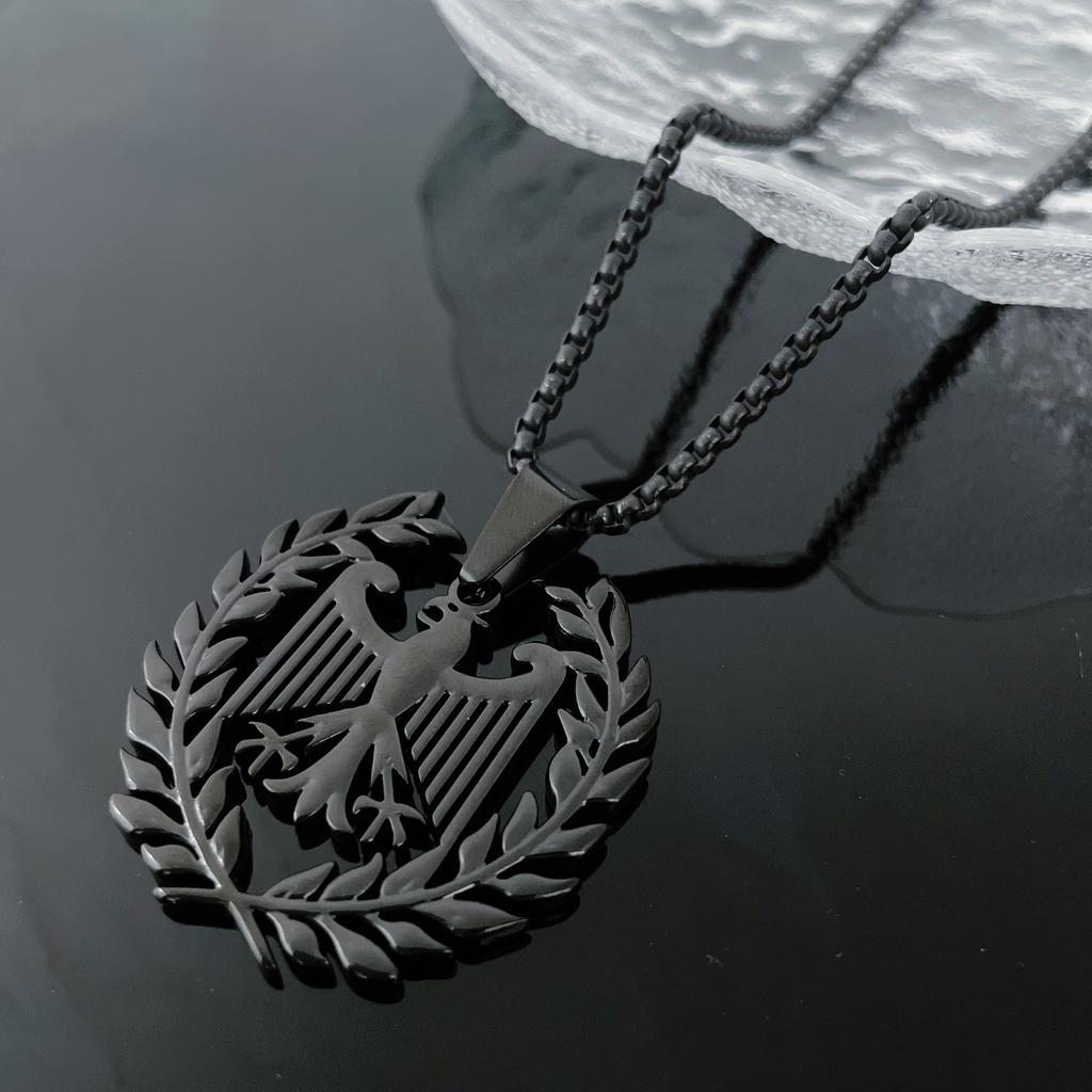 New German Eagle Arms Flag Pendant Necklace for Men Women Stainless Steel Germany Patriotic Jewelry Accessories Gifts