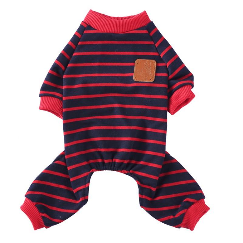 Pet Dog Cat Four-Legged Cotton Knit Pajamas Striped Print Home Outfit Small Medium Large Dogs