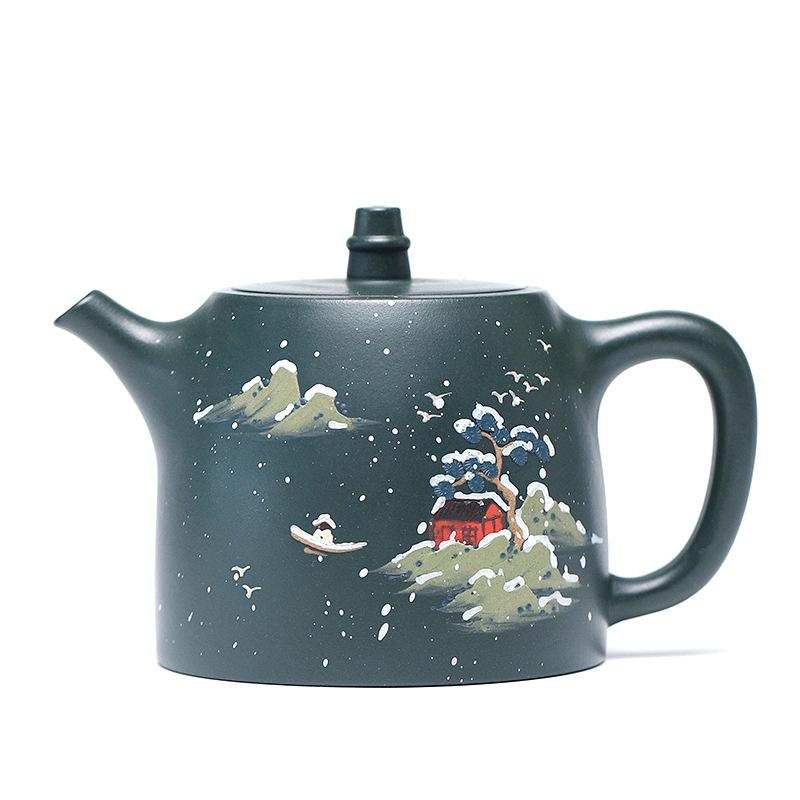 

270ml Retro Yixing Purple Clay Teapots Handmade Colored Drawing Pot Raw Ore Blackish Green Mud Kettle With Infuser Zisha Tea Set