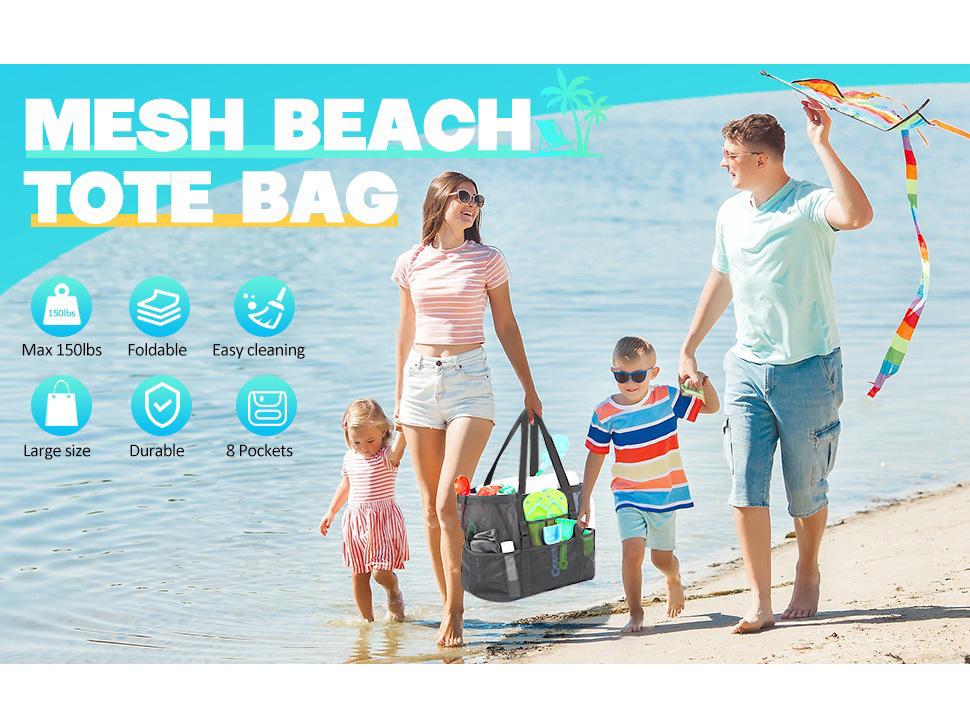 Borsa da Spiaggia in Rete Multicolore con Tasche Multiple - Ideale per Costumi da Bagno e Essenziali da Viaggio