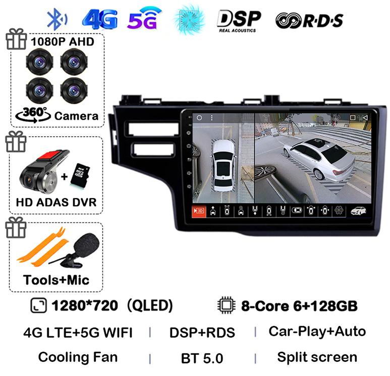 Android 14 Carplay Auto For Honda Jazz 3 2015-2020 Fit 3 GP GK 2013-2020 LHD Car Radio Multimedia Player Stereo GPS Head Unit 4G