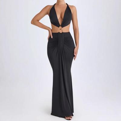 2024 European & American Autumn Sexy Deep V Backless Lace Dress