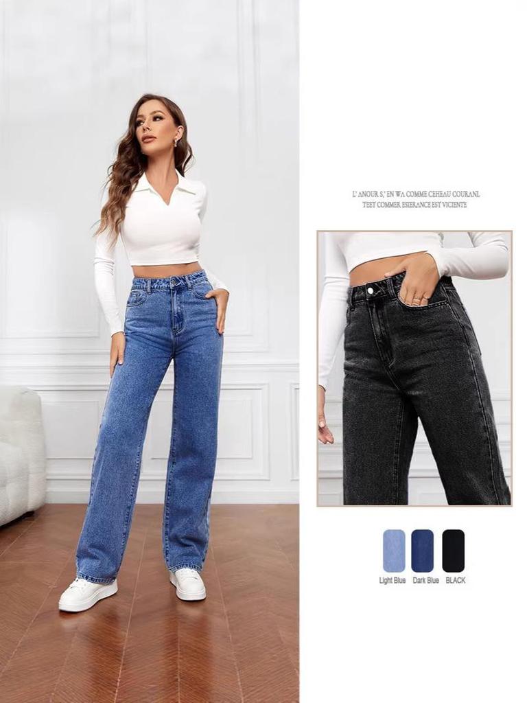 High Waist Women's Light Wash Wide Leg Jeans - Plus Size Casual Fit