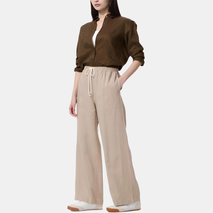 Uniqlo Solid Color Straight Leg Casual Pants Women Bottoms Beige 473791-32