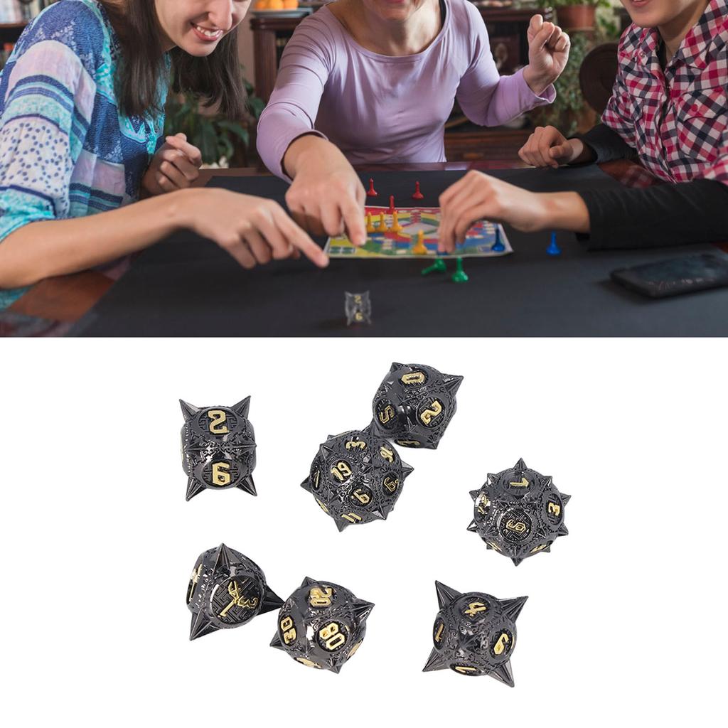 7 PCS Metal Dice Set Polyhedral Portable Board Game Dice Balanced Scrolling Vintage Table Games Accessory Black Gold