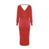 Autumn and Winter Women's Knitted Dress Solid Color Temperament Elegant Slim V-neck Sweater Dresses