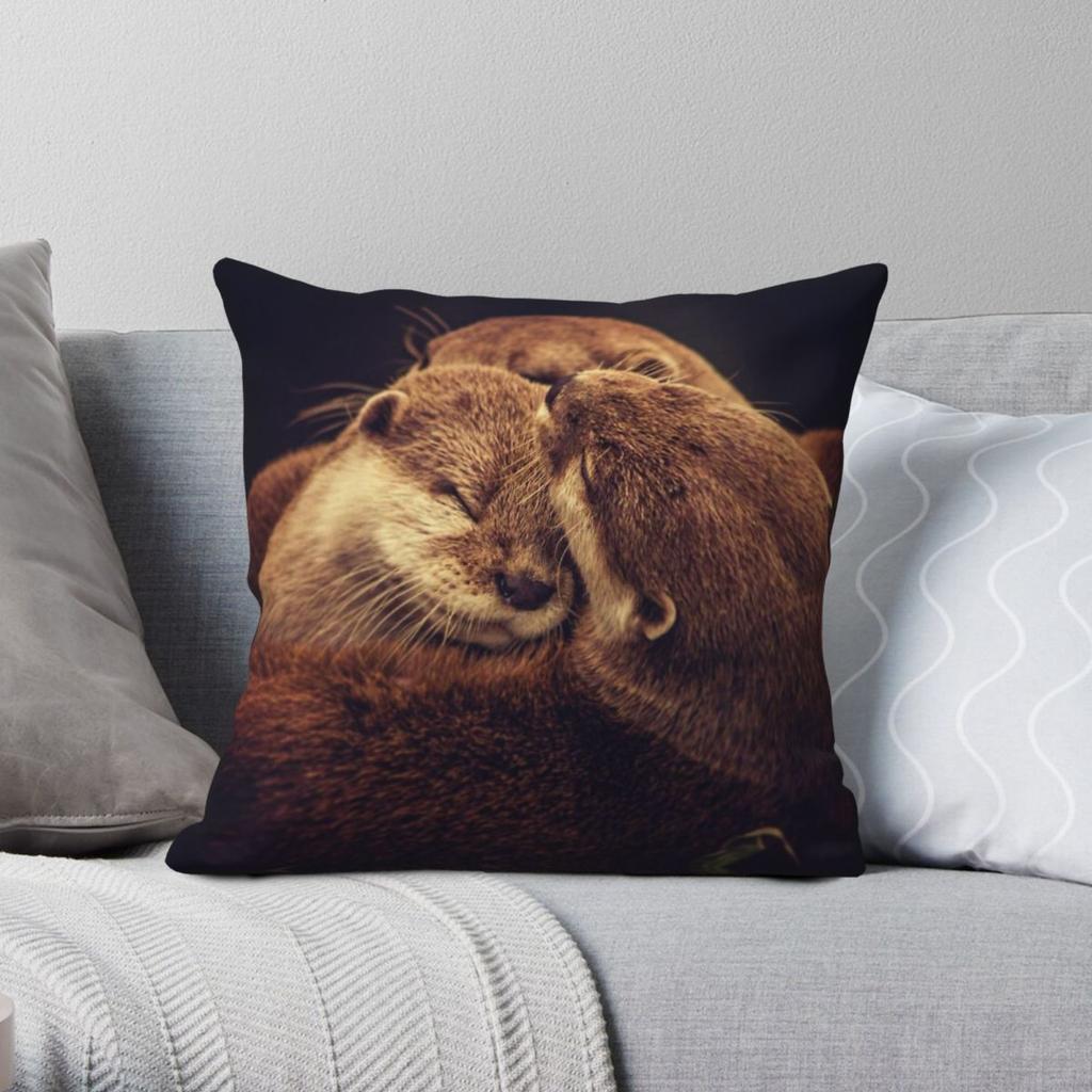 Otters Pillowcase Polyester Linen Velvet Creative Zip Decorative Home Cushion Cover