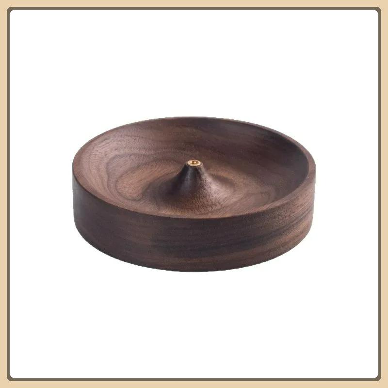 1pc North American Black Walnut Solid Wood Incense Stick Handmade Tea Ceremony Round Incense Burner Agarwood Tray Holder