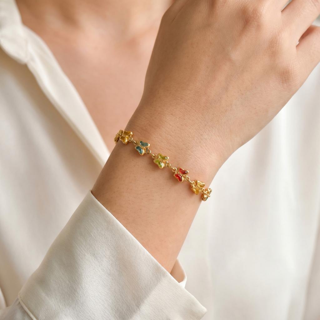 Stal Nierdzewna Tęczowy Kolorowy Cyrkonia Motyl Bransoletka dla Kobiet Regulowana Pozłacana 18K Luksusowa Biżuteria Fashion Prezent