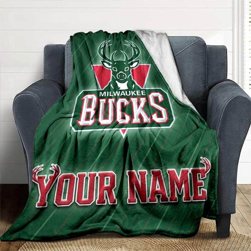 Name Custom Milwaukee Bucks Logo Print Flannel Blanket High Quality Warm Comfortable Cover for All Seasons Perfect for Gifts Home Decor