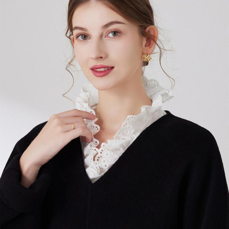White V-neck Blouse Fake Turtleneck Collar Autumn Winter Interior Ruffle Decoration Collar Shirt Detachable False Collar Girls