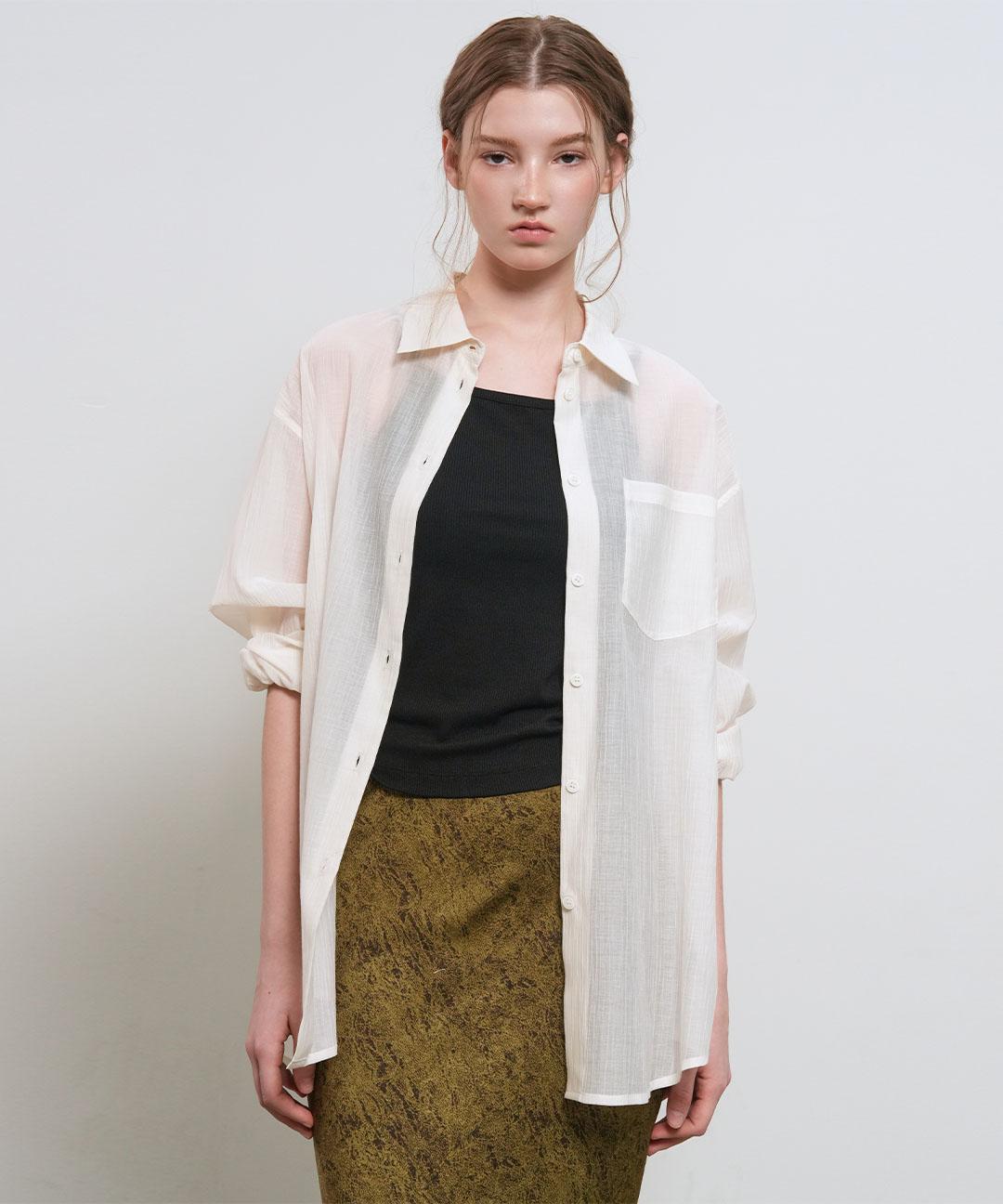 General Idea Summer Wrinkle Sheer Shirt [Ivory] / Wbe2L03531 Ivory/S