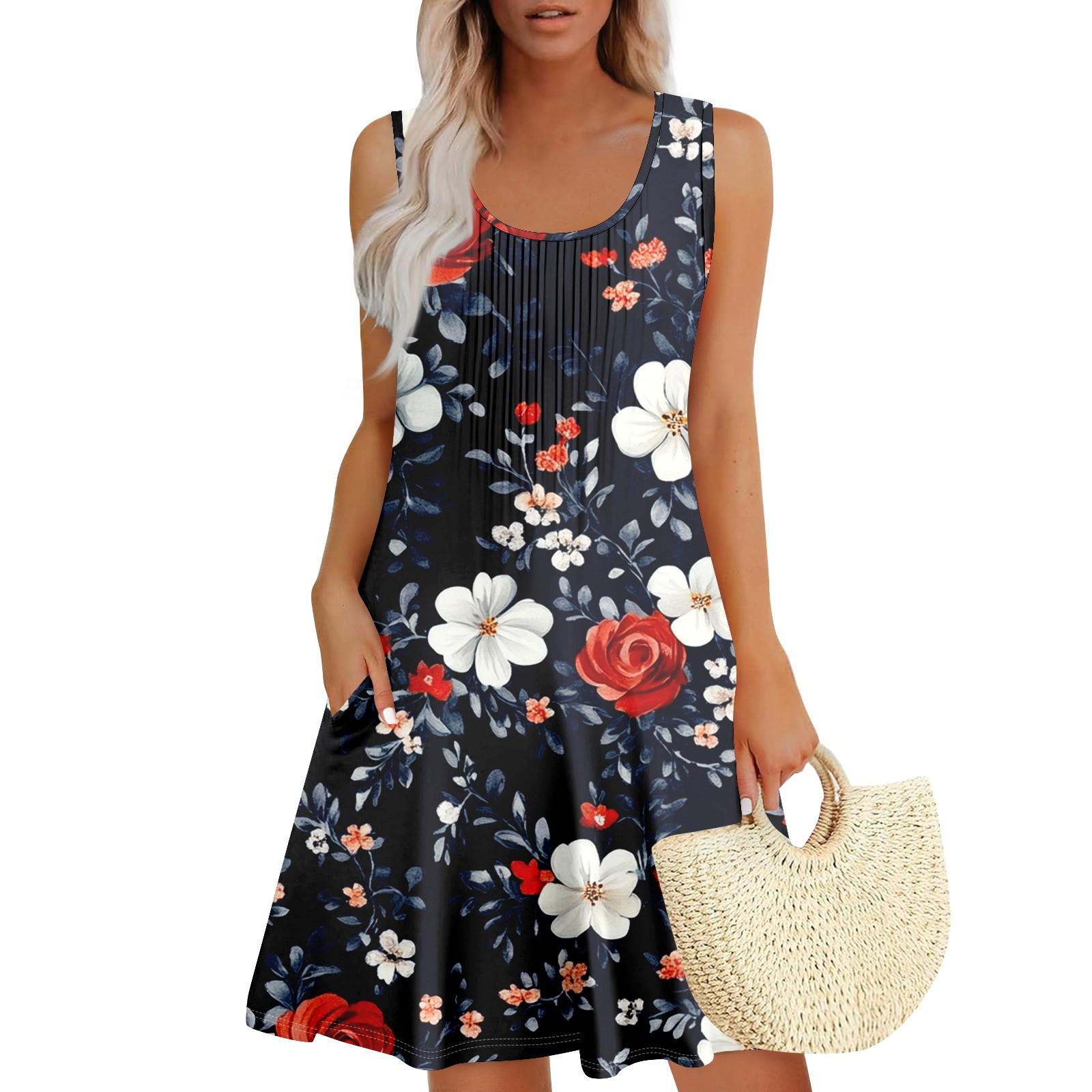 

Женский повседневный сарафан с карманами, летнее пляжное платье в стиле бохо, праздничное платье для женщин, платья-майки M синий