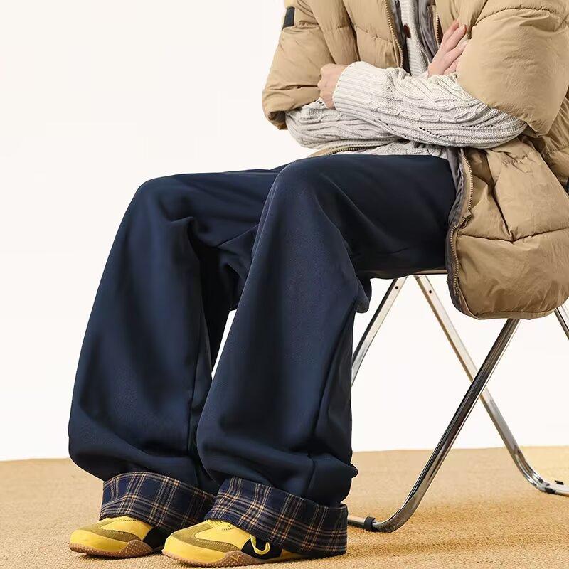 New plaid splicing sweatpants men's and women's thin wide legs loose lazy style design versatile casual trousers