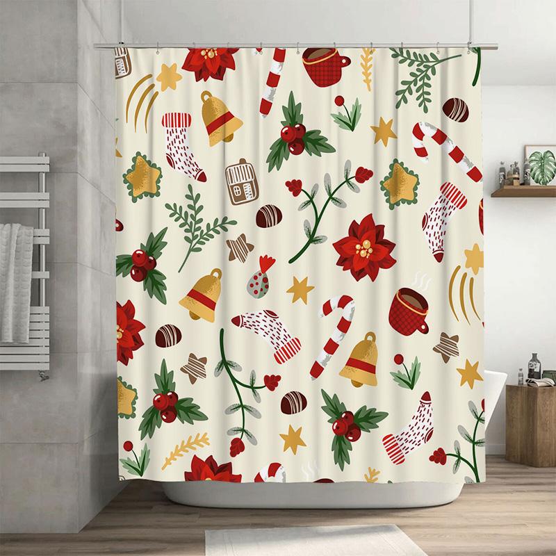 

Tu Christmas Shower Curtain Festive Holiday Decor Bathroom Set Waterproof Xmas Pattern Backdrop W60H190(CM)-1 Pcs