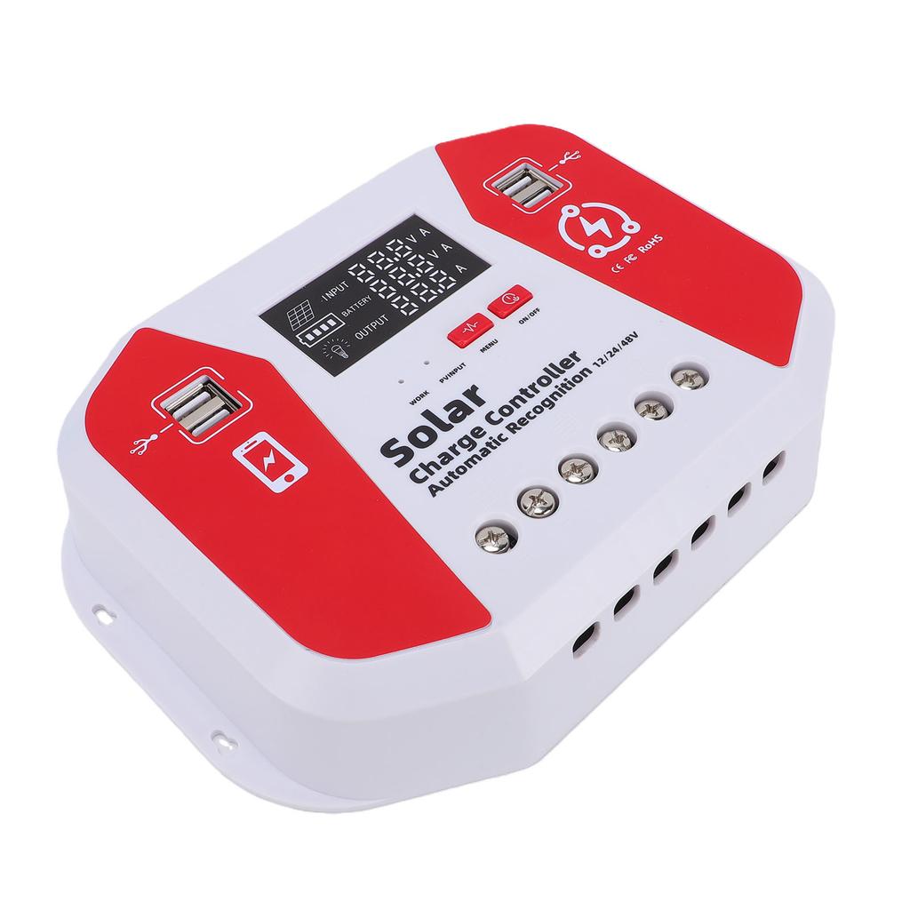 100A MPPT Solar Charge Controller LCD Display Solar Panel Regulator with 4 Port USB Charging Multi Voltage Auto Detect
