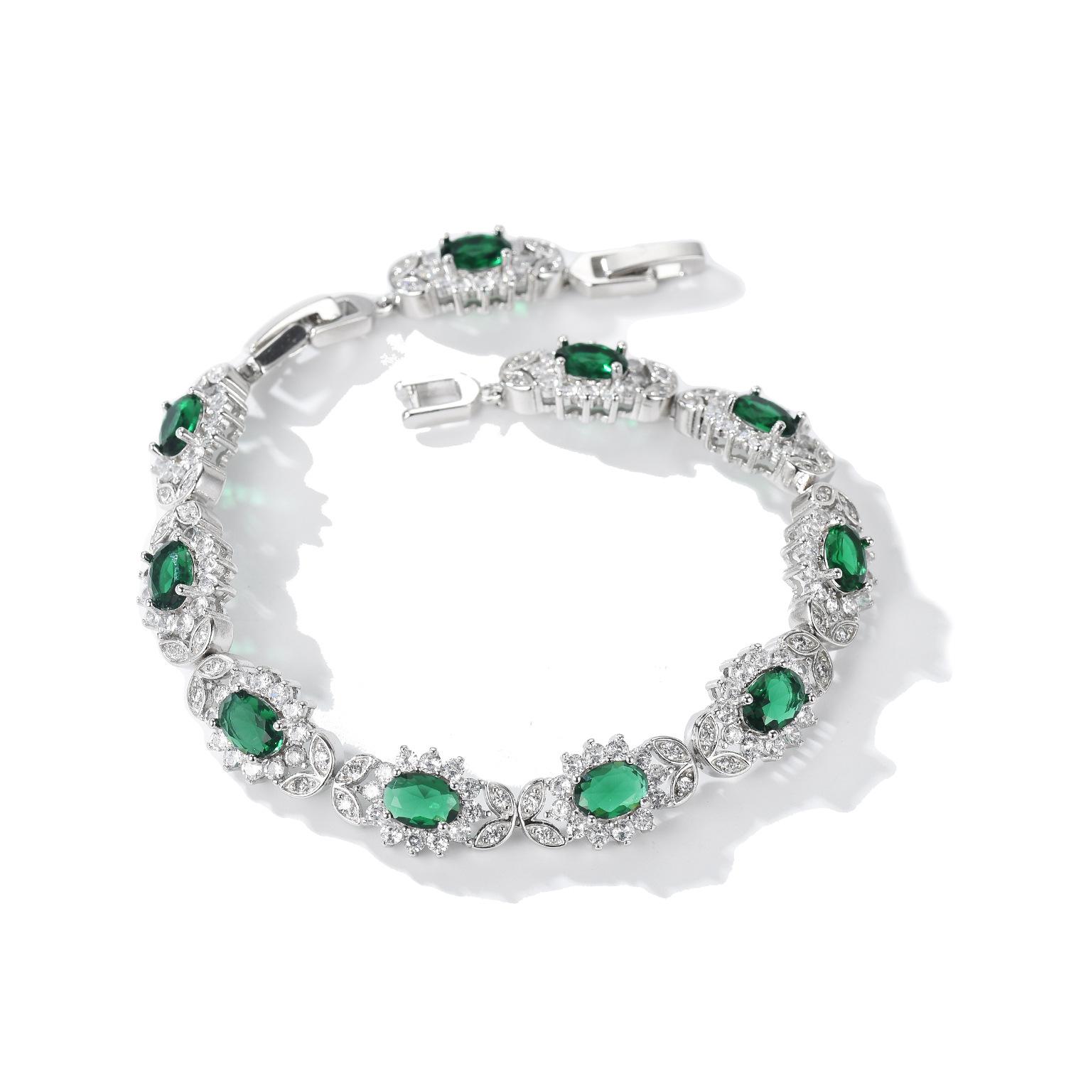 

Hip-Hop Colored Gemstones Full Of Diamonds Bracelet Trendy Men S Light Luxury Super Flash Zircon Versatile Retro Green Diamond Jewelry Same Style