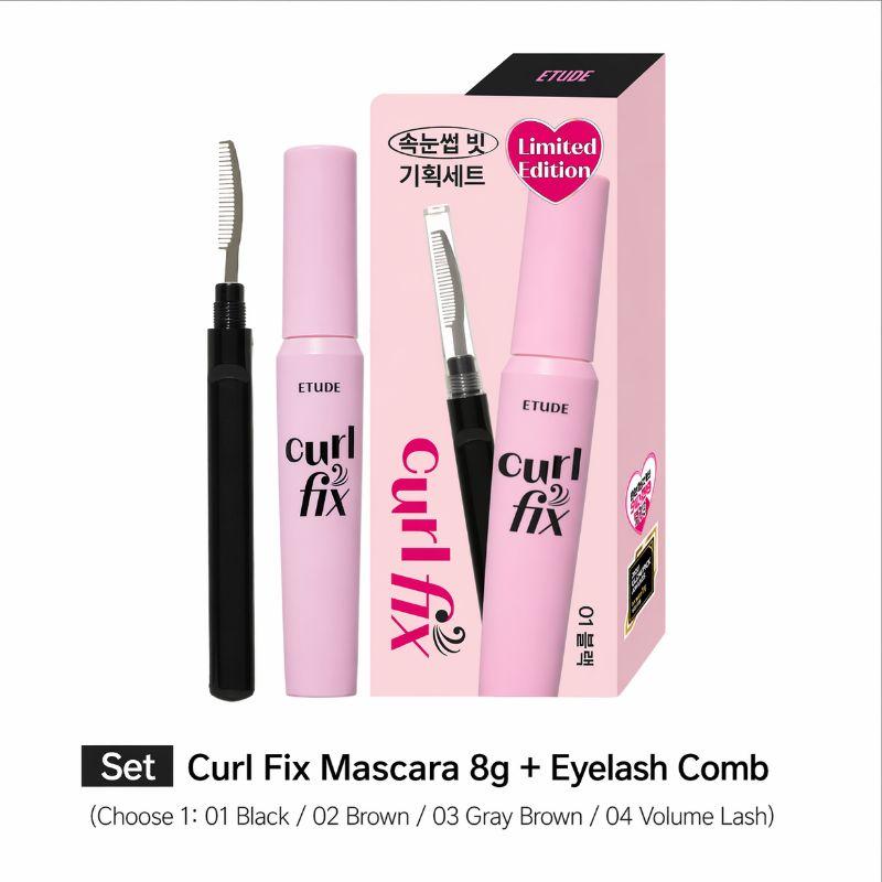 ETUDE Curl Fix Mascara 8g + Lash Comb Set – Long-Lasting Curling, Smudge-Proof Volume & Definition