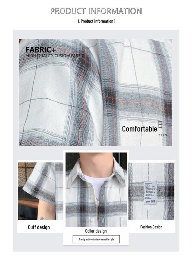 Men's Summer Plaid Short Sleeve Casual Shirt - Versatile Japanese Style