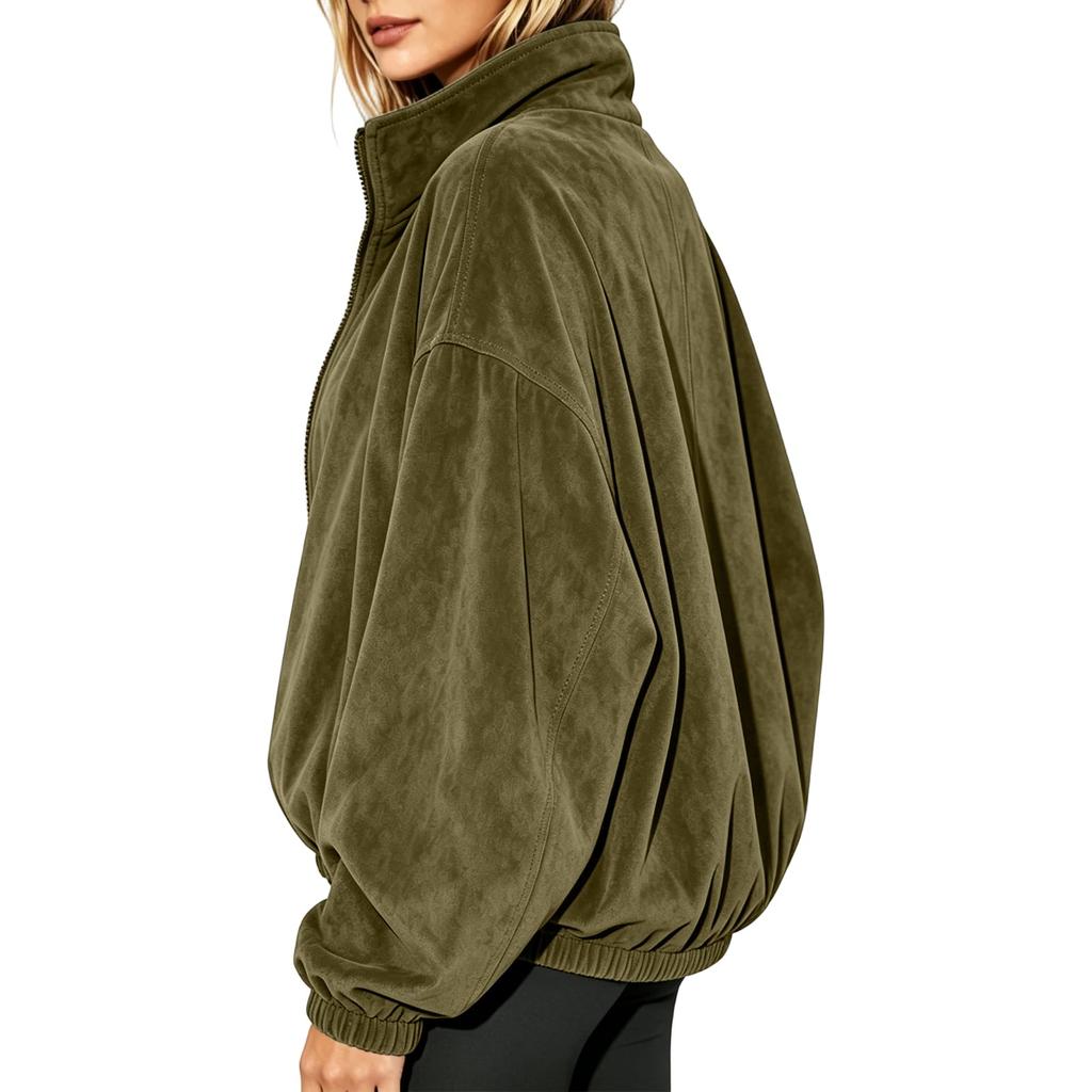 Damen Kapuzenpullover mit Reißverschluss Stehkragen Farbe Langarm Lässige Jacke Oberbekleidung