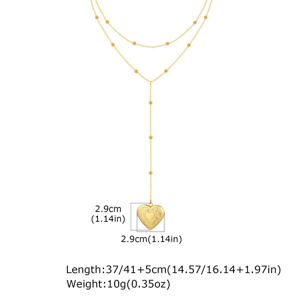 Classic Heart Locket Pendant Beaded Chain Necklace for Women Stainless Steel Family BFF Pendant Trendy Collar Jewelry Gifts