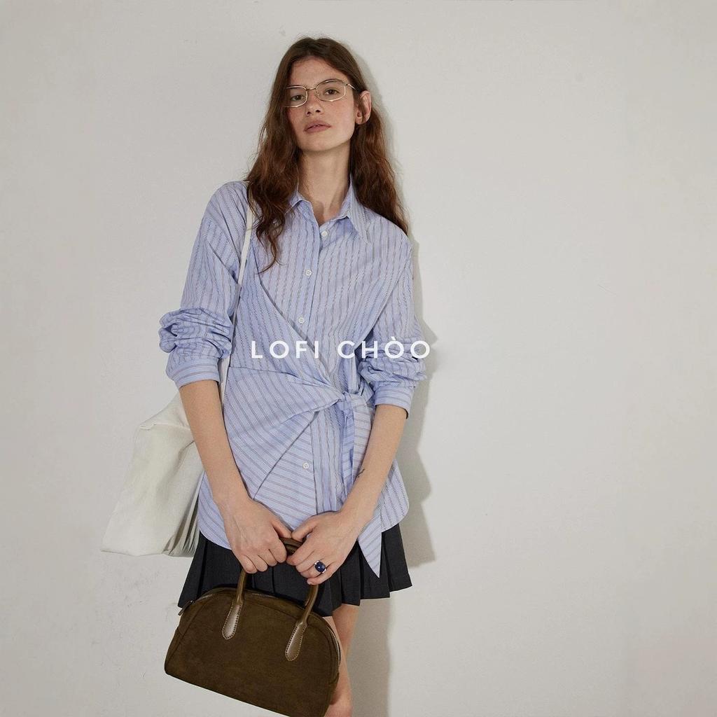 Design striped strap shirt women's spring and summer new temperament versatile long-sleeved top