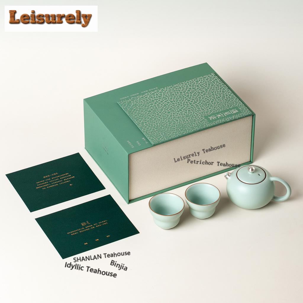 Ru Kiln Sky Blue Tea Set Complete Set Elegant Tea Ceremony Set Household Teapot And Tea Cup Set Chinese Tea Set Collection Gift