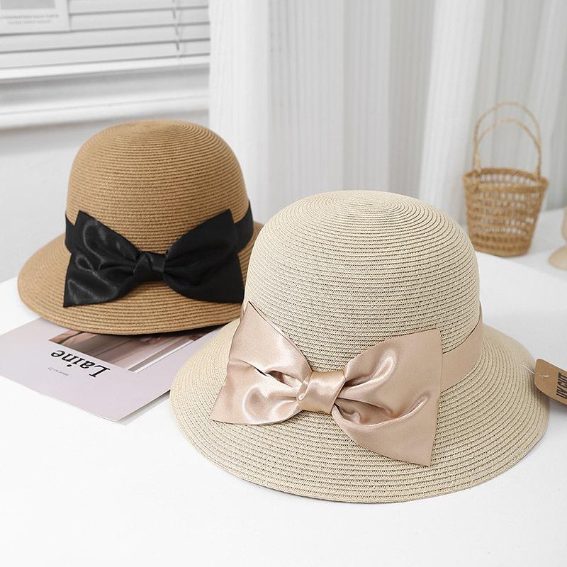 Bow dome straw hat women's summer seaside vacation beach sun hat foldable sun hat