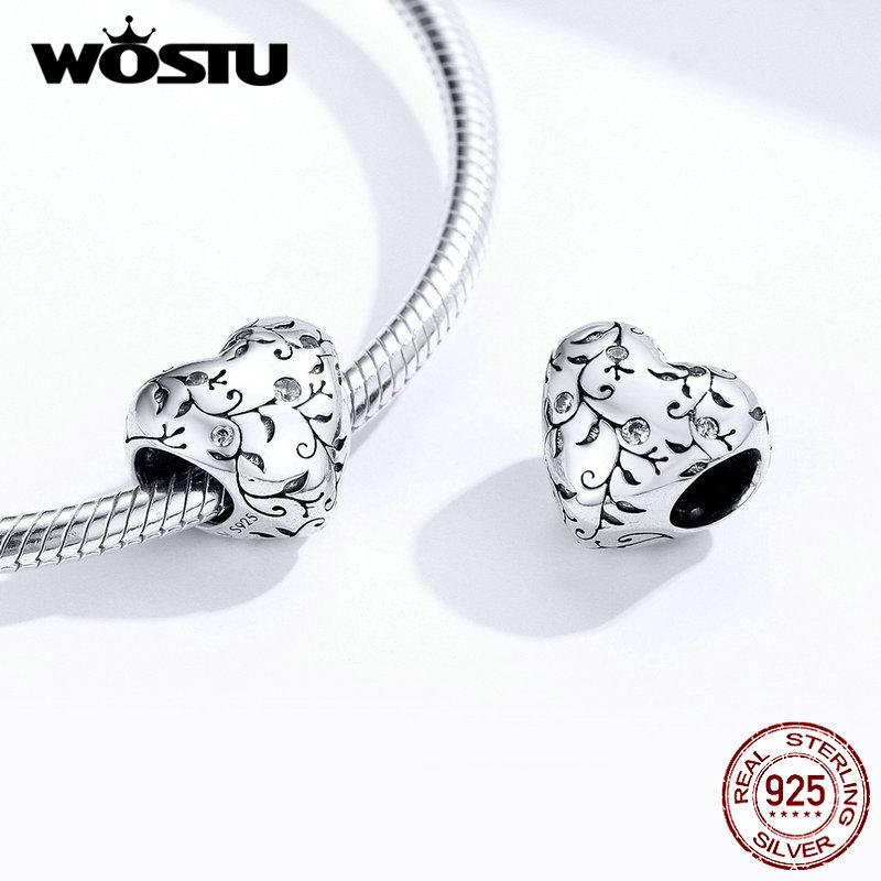 WOSTU Hot Sale 925 Sterling Silver Heart Charm Dangle Mum Beads Fit Original Charm Bracelet Bangle Jewelry Making DIY Gift