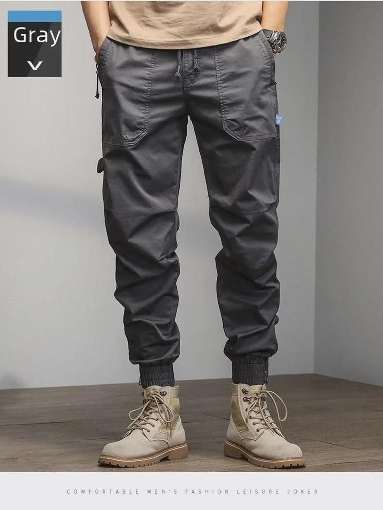Retro Hong Kong Style Zipper Overalls: Trendy, Wear-Resistant, Versatile Sports Casual Pants for Spring and Autumn